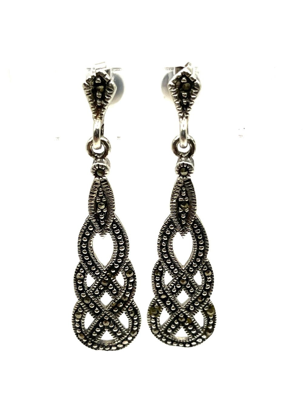 Sterling Silver Marcasite Teardrop Dangle Drop Earrings Sterling Silver 925